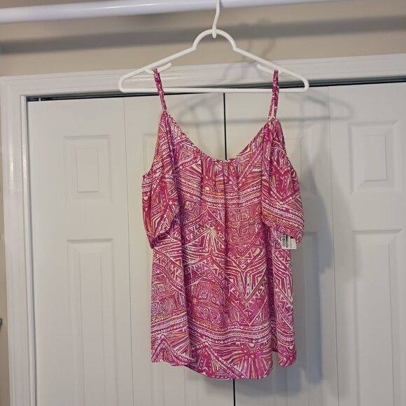 3/$18 - Decree Pink/White Short Sleeve Top Size L - Picture 1 of 5